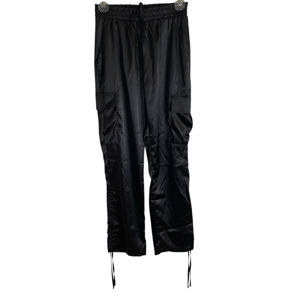 Discreet Black Satin Cargo Pants w/ Drawstring Waist and Hem Size Small